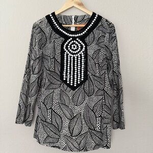 Tory Burch Black and White Leaf Print Blouse